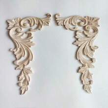 2pcs Unfinished Wooden Carved Applique With Intricate Relief Pattern, Suitable For Decorating Cabinets, Doors, Windows, Fireplaces, Walls, Furniture, Backsplashes, DIY Decoration