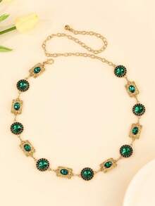 Hollow Out Gold Tone Bohemian Style Adjustable Waist Chain, Fashion Metal Waist Belt For Women, Tropical Print Boho Zinc Alloy Metal Waist Belt, Suitable For Spring, Summer, Autumn And Winter