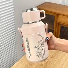 Una botella de agua aislada de acero inoxidable, de 800 ml, con tapa y asa, con diseño floral, adecuada para viajes, oficina y escuela, perfecta para Navidad, Halloween y Pascua, sin necesidad de electricidad - Multicolor - Ver 15