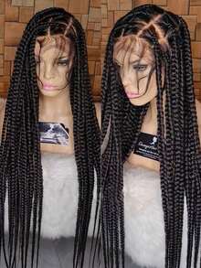 360 Knotless Box Braids Lace Front Wig Super Long Full Lace Box Braid Wig With Baby Hairs Synthetic Braided Wigs For Black Women - màu đen - Xem 7