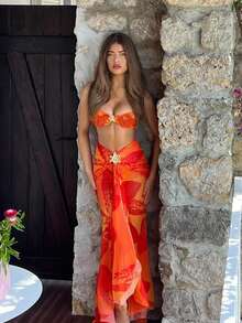 Bộ bikini hai mảnh in hoa gồm dây đeo vai và chân váy ngắn, hàng mới về mùa xuân/hè dành cho nữ, kiểu dáng thanh lịch, thoải mái, gợi cảm, thích hợp cho kỳ nghỉ biển, hẹn hò, dự tiệc. - Nhiều màu - Xem 6