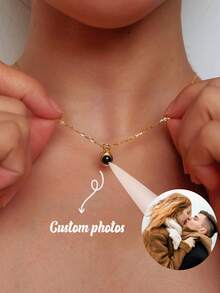 Customized Photo Projection Necklace, Stainless Steel Personalized Memorial Jewelry With Embedded Photo, Elegant & Minimalist Design, Ideal Gift For Girlfriend, Wife, Best Friend, Suitable For Daily Wear, Birthday, Anniversary, Party, Graduation, Wedding, Valentine's Day, Mother's Day, New Year, Christmas - Multicolor - View 2