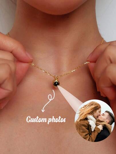 Customized Photo Projection Necklace, Stainless Steel Personalized Memorial Jewelry With Embedded Photo, Elegant & Minimalist Design, Ideal Gift For Girlfriend, Wife, Best Friend, Suitable For Daily Wear, Birthday, Anniversary, Party, Graduation, Wedding, Valentine's Day, Mother's Day, New Year, Christmas