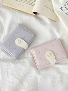 Cute Cat Print Card Holder Coin Purse, PU Short Tri-Fold Coin Wallet, Fresh Color Meaning Well, Snap Button Card Holder - one-size - View 4