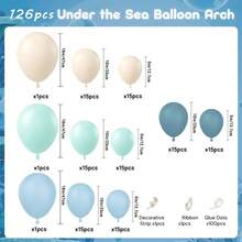 126 piezas Kit de arco de globos submarino, incluye globos de látex en colores azul pálido, blanco arena, verde claro y azul mar, adecuado para decoración de baby shower y fiesta de cumpleaños con tema oceánico - Multicolor - Ver 8