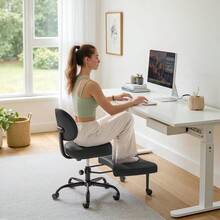 Ergonomic Criss Cross Legged Office Chair With Wheels 360°Swivel Adjustable Height Kneeling Desk Chair With Footrest For ADHD Yoga Meditation Home Office Leather Black - 黑色 - 查看 1