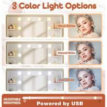 Furniwell Make Up Vanity Desk With Mirror And Power Outlet, Vanity With 3 Color Light Options Adjustable Brightness,Vanity Desk With 2 Drawers, 6 Storage Shelves With Bench