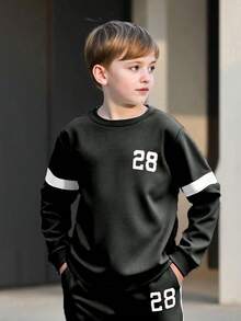 2件套青少年男孩春秋印花运动衫和裤子休闲装 - 黑色 - 查看 3