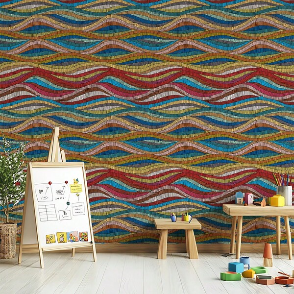 1 PC Colorful Wave Pattern Self - Adhesive Wallpaper, Premium Vinyl PVC Material, Peel And Stick Room Decoration Wallpaper Stickers For Home Decor, Cabinet Renovation, Furniture DIY Projects, Living Rooms, Bedrooms