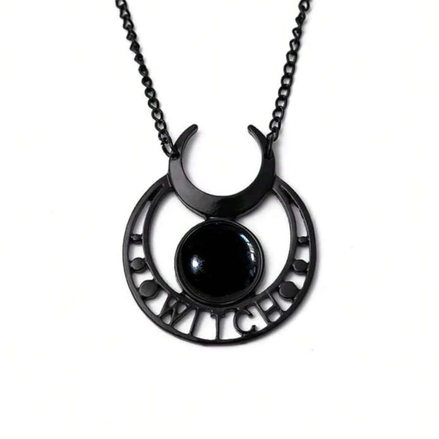 Rrdaily Gothic Moon Crystal Necklace Punk Style Moon Pendant Necklaces Vintage Black Crescent Necklace Dark Gothic Necklaces Costume Jewelry New Year Jewelry For Women{Inchcolor_nameinch:InchBlack2inch} - Black2 - 查看 1
