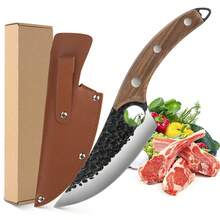 Cuchillo Viking para carnicero de carne, Cuchillo Forjado A Mano Con Vaina, Cuchillos Chef De Cocina, Acero De Alto Carbono, Aplicar Para Hogar, Camping, Barbacoa, Restaurante, Corte De Carne, Sin Hueso. - Marrón - Ver 2