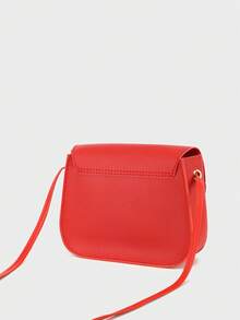 Mini Butterfly Print Decor Metal Crossbody Shell Bag - Red - View 5