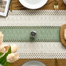 1pc Bohemian Style Tablecloth, Home Dining Table Decor Table Runner, Farmhouse Vintage Tablecloth Decor, Suitable For Living Room, Holidays, Bridal Shower Gifts - Green - View 6