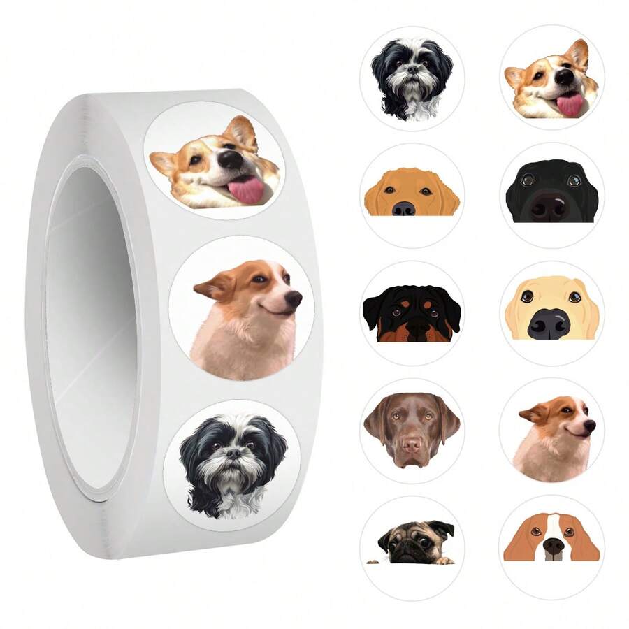 500 件可爱狗狗 - 胶带圆形贴纸卷美观乙烯基贴纸高品质贴纸贴花剪贴簿、日记本、笔记本电脑、保险杠、滑板、水瓶、电脑、手机贴纸可以为您的生活带来很多乐趣 - 彩色 - 查看 1