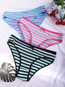 6-Pack Plus Size Summer Striped Cotton Low Rise Panties For Women, Breathable Soft Daily Wear Briefs With Bow Decor - 多色2 - 查看 3