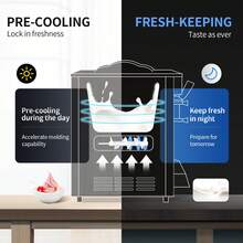 Máquina para hacer helados comercial, rendimiento de 22-30 L/H, máquina de servicio suave para encimera de 2200 W con tolva de 2 x 6 L, panel LCD de 2 L, alarma de escasez de inflado, máquina para hacer yogur helado para restaurante Snack Bar, plata - 22-30 L/H - Ver 5