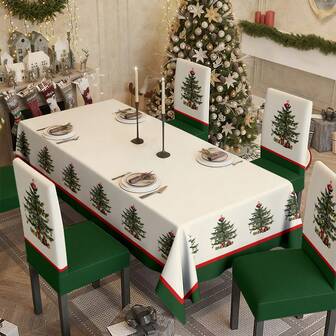 1pc/Set, Pine Tree, Green, Christmas Milk Silk Stretch Chair Cover, Linen Square Tablecloth, Seasonal Kitchen Dining Table Decor, Party Decoration Set, Christmas Home Decor