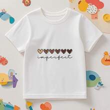 Camiseta casual de niña con estampado de corazones en degradado, suelta y cómoda (8-12) - Blanco - Ver 2