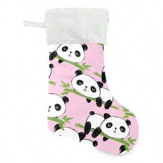 Stockings, Cute Panda Branches Pink Gloves Clothes Hat Cuff Stockings Plush Faux Fur 17 Fireplace Large Hanging Socks Family Holiday Xmas Party Decor 1 Pcs