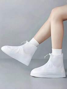 方便男女通用的雨鞋套，防水防滑，雨雪天耐用，户外穿着 - 白色 - 查看 6