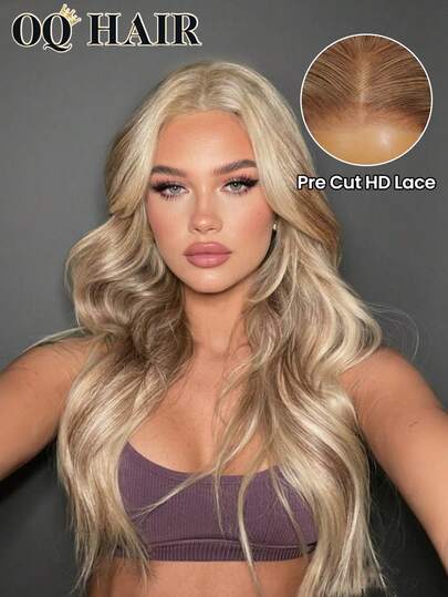 OQ Hair Wear Go Glueless Wig Mix Color Blonde And Brown Highlights Hair Body Wave 6*4 HD Lace Front Wig 180% Density 22-28 Inch Human Hair Wig Unprocessed Virgin Hair Wig Frontal Human Hair Real Human Hair Wigs Wear And Go Glueless Wig Human Hair Free Gifts Free Shipping Halloween Costumes Human Hair Wigs Halloween Travel Essentials Y2K Turn Up Baddie Holiday Vacation For Women