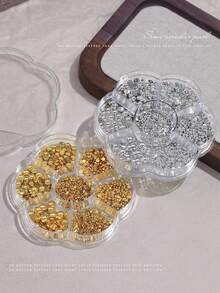 1 Box Mixed Nail Art Decorations - Assorted Size Flat Gold/Silver Beads, Versatile Mini Half-Round Pearls, Nail Art Accessories - Multicolor - View 5