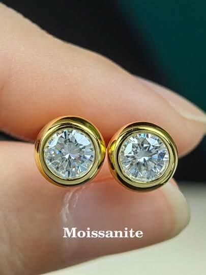 2pcs Elegant Luxury 925 Sterling Silver 0.5Carat X 2 Moissanite Stud Earrings, Suitable For Women's Daily Wear, Party, Holiday, Valentine's Day, Mother's Day, Birthday, New Year, Wedding Anniversary Jewelry Gift