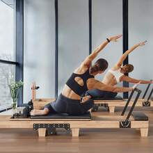 Solid Wood Home Pilates Reformer 91" Foldable Gym Equipment With Adjustable Height, 500LBS Capacity, Jump Board & Anti-Slip Wheels For Total Body Toning - trắng - Xem 10