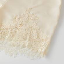 Pantalones cortos de encaje de satén Y2K para mujeres, pantalones cortos casuales de seda, adecuados para el ocio diario en el hogar y salir a usar - Beis - Ver 8