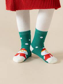 5 Pasang Kaos Kaki Anak Perempuan, Hijau, Putih, Merah, Cokelat, Kuning, Blok Warna, Kartun Rusa, Manusia Salju, Beruang, Pohon Natal, Bintang, Pola Kepingan Salju, Musim Gugur/Musim Dingin, Lembut & Hangat, Tebal, Gaya Sederhana, Lucu, Modis, Serbaguna, Cocok Untuk Pemakaian Sehari-hari - MultiWarna - View 2