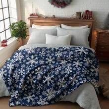 1pc-Traditional Christmas Theme Blue Snowflake Pattern Flannel Blanket, Soft And Comfortable, Machine Washable And Hand Washable, Multi-Purpose Flannel Blanket For Outdoor And Indoor Use - Multicolor - View 2