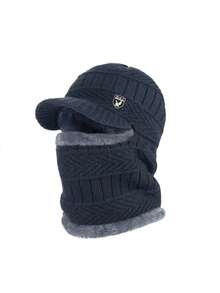 1顶男士针织帽，加厚保暖冬季针织帽，防风护耳滑雪帽，适合户外活动（抓绒颜色随机） - 藏藍均碼 - 查看 8