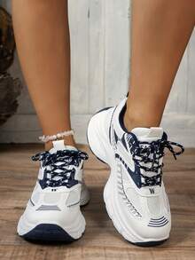 2024春夏新款软皮厚底厚底运动鞋女透气网面跑步鞋休闲运动鞋 - 藍色 - 查看 10