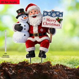 2D Flat, 1pc, Christmas Decoration, Outdoor Yard Garden Decor, Santa Claus & Snowman "Merry Christmas" Ground , Fun Outdoor Decoration, Durable Acrylic Decor, Christmas Decoration, Christmas Gift, Suitable For Outdoor Garden, Thoughtful Gift For Family, Friends, Neighbors, Perfect For Holiday Garden Display And Christmas Party Decoration