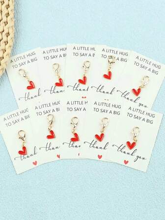 10 st guldfärgade hjärtformade nyckelringar i metall - Hjärthänge med tackkort - Karbinlås, hållbar zinklegering - Omtänksam present till lärare, mamma, flickvän, bästa vän - Födelsedag, alla hjärtans dag, jul, Thanksgiving, lärardag