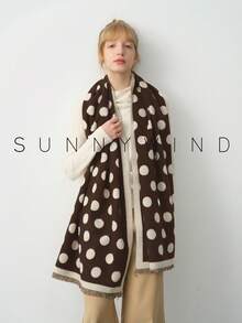 1 件女士波尔卡圆点涤纶百搭简约保暖围巾，适合秋冬季日常使用 - 咖啡色 - 查看 5