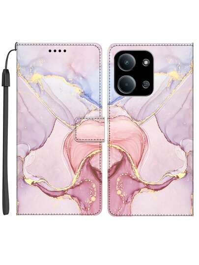 Cardholder Wallet, Faux PU Leather Case, Marble, Stone Texture Pattern, Phone Holder Case, Holiday Gift, With Lanyard