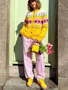 Cozy Oversized Fair Isle Knit Button-Up Cardigan