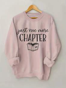 2025[Bright Pink Book Lover Sweatshirt] Soft Stretch Polyester Bright Pink "Just ONE MORE CHAPTER" Book Lover Graphic Crew Neck Sweatshirt| Casual Regular Length Pullover For Women, Autumn/Winter Casual Attire, Cozy Autumn Apparel, Playful Print, Durable FabricSoft And Breathable - 粉紅色 - 查看 7