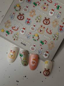 1件 2025新款圣诞美甲贴纸 卡通圣诞老人美甲用品 美甲贴花 DIY雪花圣诞麋鹿美甲配件 - 彩色 - 查看 3