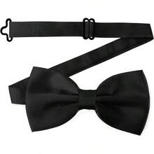 Men Bow Tie Adjustable Length Wedding Male Fashion Satin Bowties - Black1 + One Size - View 1