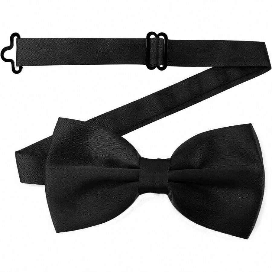 Men Bow Tie Adjustable Length Wedding Male Fashion Satin Bowties - Black1 + One Size - View 1