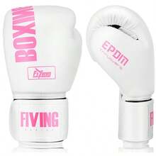 1双FIVING女士PU拳击手套，粉色、紫色、绿色，适用于泰拳、拳击和MMA训练。今年新款式，圣诞礼物，新增圣诞红白粉配色，适合健身房、居家训练、摄影道具等。