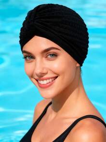Natural Comfort Women's Fabric Swim Cap Comfortable & Hair-Friendly, Keeps Hairstyle Intact. Enhance Your Glow, Define Your Silhouette. - Black - View 1
