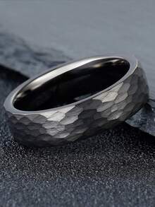 Jewelry 1Pc 6mm Matte Hammered Black Tungsten Ring For Men Women Fashion Engagement Wedding Band Exquisite Men's Accessory Jewelry Ornament For Daily Wear For Banquet Party Holiday Birthday Anniversary Gift