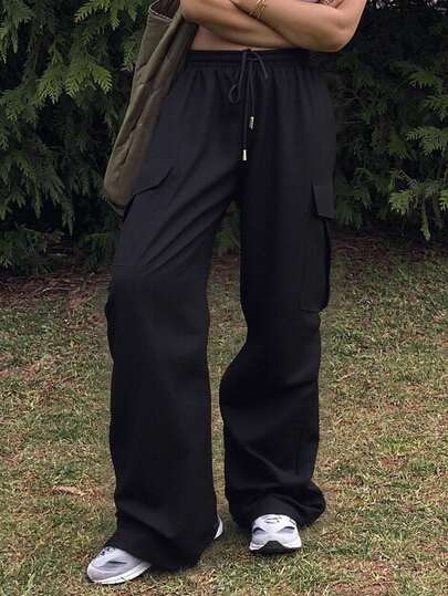 Livesso 女士纯色口袋设计宽松百搭工装裤 Y2k