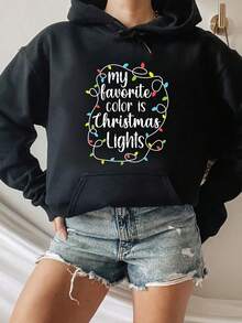 Mon couleur préférée est les lumières de Noël, Sweat-shirt à capuche de Noël amusant - Noir - Voir 1