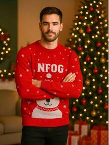 NAVIDAD Suéter Navideño de Oso Adorable con Gorro para Hombre Caballero para Epocas Navideñas Christmas Acogedor Uglysweater Lindo Tierno - Rojo - Ver 3