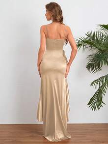 Women Summer Dress, High-End Elegant Sexy Spaghetti Strap Ruffle Hem Slit Dress Party Dress For Women, Suitable For Valentine's Day, Dates, Gatherings, Parties, Travel, Vacation, Beach Wedding Spring - Rượu sâm banh - Xem 9