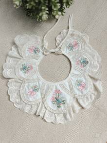 1pc Toddler Girls 1-5Y Ruffled Embroidered Adjustable Bib, Vintage Sweet Style Suitable For Daily Outings, All Seasons